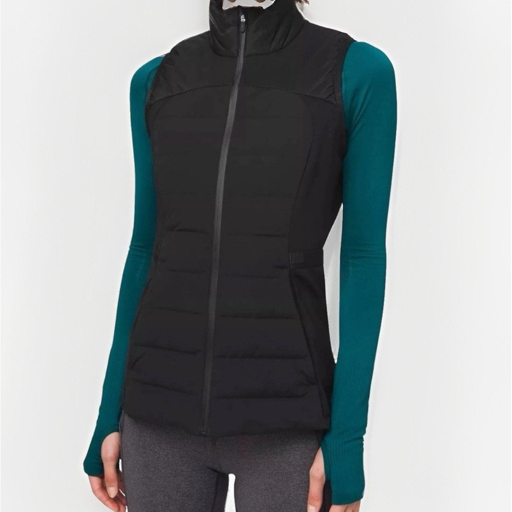 Lululemon Down For It All Vest Black Running Puffer Gilet Size 8 High Visibility